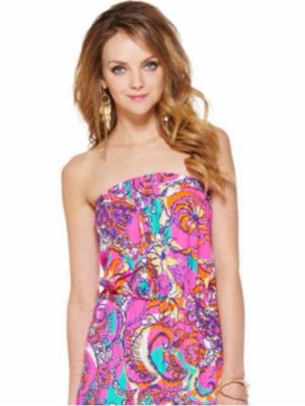 Lilly Pulitzer strapless
Atwood dress in the vibrant Sea and Be Seen print Sz M